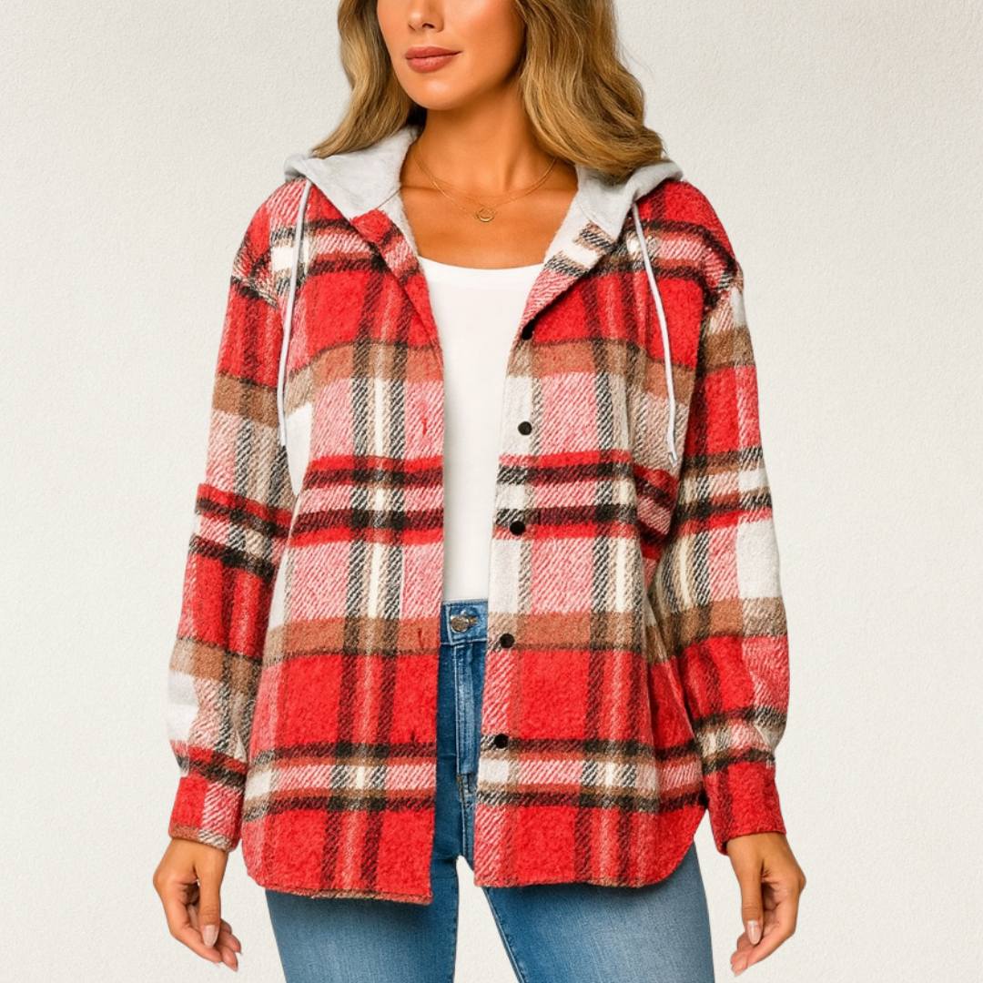 Willara l Women's Full Sleeves Checkered Drawstring Jacket