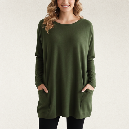 Willara l Women's Round Neck Winter Loose Jumper With Side Pockets
